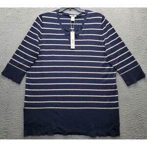 Isela Sweater Womens 1X Multi Striped Rayon Knit 3/4 Sleeve V-Neck Slit Pullover